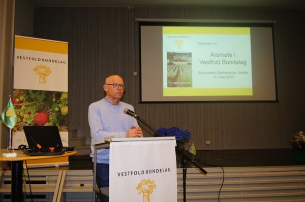 Innlegg og hilsen fra Hans Hilding Hønsvall (VFK og KrF) under årsmøtet til Vestfold Bondelag